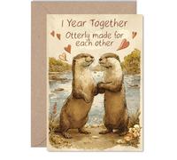 1st Anniversary Card for Women and Men, Rustic Style Cute Otters