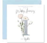 1st Anniversary Card for Women Men - Fancy Floral Flowers - Happy 1 Year Anniversary Card for Daughter Family Friends Son, 145mm Wedding Anniversaries Greeting Cards