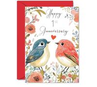 1st Anniversary Card for Women Men - Love Birds - Happy Wedding Anniversary Cards for Wife Husband Girlfriend Boyfriend, A5 Floral Bird Greeting Cards