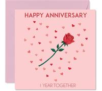 1st Anniversary Card for Women Men - Love Heart Rose - Happy 1 Year Anniversary Card for Husband Boyfriend Wife Girlfriend, 145mm Wedding Anniversaries Greeting Cards