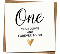 1st Anniversary Card - “One Year Down and Forever to Go” - 145mm x 145mm Square Greeting Card with Kraft Envelope, Gold Heart Design, Romantic for Husband, Wife, or Couple