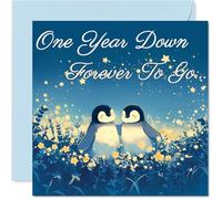 1st Anniversary Card - Penguins in Love One Year Down - Congratulations Cards for 1st Anniversary, 145mm Congratulations Greeting Card