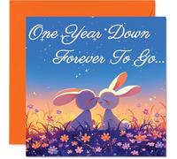 1st Anniversary Card - Rabbits in Love One Year Down - Congratulations Cards for 1st Anniversary, 145mm Congratulations Greeting Card