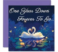 1st Anniversary Card - Swans in Love One Year Down - Congratulations Cards for 1st Anniversary, 145mm Congratulations Greeting Card