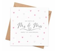 1st Anniversary Card with Envelope, 365 Days as Mr and Mrs First Wedding Anniversary Card, Romantic Paper Anniversary Card for Husband, Wife or Partner