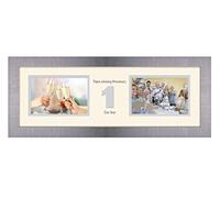 1st Anniversary Photo Frame Paper Wedding First Gift Takes Two 6”x4” Landscape Photos 1231A (Brushed Silver Finish Frame Cream Mount Grey Inside)
