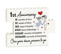 1st Anniversary Romantic Gifts for Him Her Couple - Building Blocks Plaque
