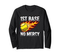 1st Base No Mercy Flaming Fastpitch Softball Player Long Sleeve T-Shirt
