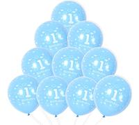 1st Birthday Balloons First Birthday Decorations 12" Latex Blue Happy 1st Balloons for Baby Boy's Party Prince Anniversary Decorations, Pack 10 with Balloon Spare & Ribbon