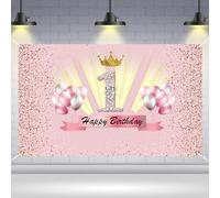 1st Birthday Banner, Newborn Girls First Birthday Backdrop 1st Anniversary Background Banner Baby Shower Banner Happy 1st Birthday Decorations Pink Fabric Sign Poster for Girls, 110 x 180 CM