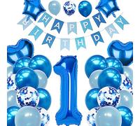 1st Birthday Blue Decorations for Boys - Balloons & Banner for Blue Party Supplies