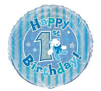 1st Birthday Blue Prism Round Foil Balloon (45cm) 1 Piece - Ideal Celebration Party Decoration