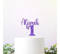 1st Birthday Cake Topper - Custom Name “Name is 1” - Personalised Cake Decoration - 5” Wide - Glitter or Mirror Card - Handmade in UK - First Birthday Party Decor (Purple Glitter)