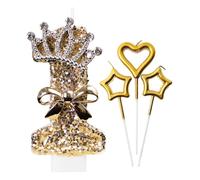 1st Birthday Cake Topper, Gold Crown 1st Birthday Candles, Glitter 1st Cake Topper with Sequins, for Birthday Party, Wedding, Anniversary Celebrations
