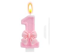 1st Birthday Cake Topper, Pink Butterfly Happy Birthday Candle, Number 1 Candles, Glittering Cake Toppers Candles for Girls Theme Party Family Gathering Decorations(Number 1)