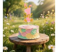 1st Birthday Cake Topper - Pink Gold Bunny Ears with Footprint & Number 1 Design, Non-Toxic Thick Paper Cake Decorations for Girls Baby Shower Easter Party Supplies