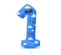 1st Birthday Candle Blue Sky White Cloud Number 1 Candle Blue Sky White Cloud Cake Decoration Birthday Party Supplies Sky Aircraft Themed Cake Topper Decoration for Kids Boy Girl Party Decor Supplies