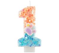 1st Birthday Candle Cat Paw Number 1 Cake Candle Sparkling Sequins Cat Paw Birthday Party Supplies Orange Blue Cat Paw Themed Cute Cake Topper Decorations for Girl Party Decor Supplies