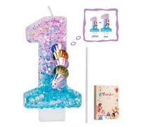 1st Birthday Candle for Baby Girl - Mermaid Number 1 Candles Cake Topper for Under The Sea Party - Glitter Candle with Pearls & Shells - Variouslife