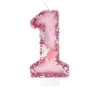 1st Birthday Candle for Cake, Glitter Butterfly Number 1 Candle, Pink Sequins 1st Birthday Cake Decorations for Girls Boys 1st Birthday, Cupcake & Wedding Anniversary Decor