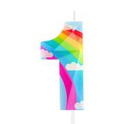 1st Birthday Candle Rainbow Cloud 3D Designed Number 1 Candles Cake Topper Decorations Happy Birthday Candle for Girls Boy Women Anniversary Celebrations Party Supplies