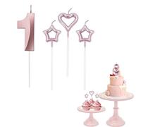 1st Birthday Candle Rose Gold Number 1 Candle for Birthday Cake with Heart-Shaped Candles, Rose Gold 1 Candle for Cake Birthday Cake Topper Decorations for Girls Birthday Wedding Anniversary Party