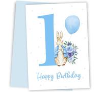 1st Birthday Card Boy - Blue Bunny Rabbit - Age 1 Year Old Birthday Card for Boy Nephew Son Great Grandson God Son Godson Cousin Keepsake on First Bday