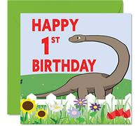 1st Birthday Card Boy - Dinosaur Birthday Card - Happy 1 Year Old Boy, Boys Cards for Him, 145mm Greeting for Son Nephew Grandson Kid Children