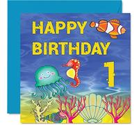 1st Birthday Card Boy Girl - Sealife Birthday Card - Happy 1 Year Old Boy, Girls Boys Cards for Him Her, 145mm Greeting for Son Nephew Grandson Daughter Brother