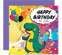 1st Birthday Card Boy - Roarsome Dinosaur Party - Dinosaur Birthday Card for 1 Year Old Boy, Age 1 Boys Cards, 145mm Cute Greeting