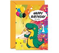 1st Birthday Card Boy - Roarsome Dinosaur Party - Dinosaur Birthday Card for 1 Year Old Boy, Age 1 Boys Cards, A5 Cute Greeting