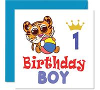 1st Birthday Card Boy - Tiger Beach Ball - Happy Birthday Card 1 Year Old Boy, Boys Cards for Him, 145mm Greeting for Son Nephew Grandson Kid Children