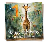 1st Birthday Card for Baby Boy - Giraffe Design - Happy Birthday A Special Little Boy - Made in UK