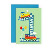 1st Birthday Card for Boys and Girls - Cute Train-Theme - Presents for Children, Toddler, Baby, Nephew, Niece, Grandson, Grandaughter, Family, Neighbour - One Year Old - Comes with Stickers