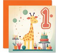 1st Birthday Card for Boys Girls - Safari Giraffe - Happy Birthday Card 1 Year Old Boy Girl, Cards for Him Her, 145mm Greeting Cards Niece Nephew Kids Children