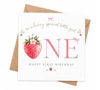 1st Birthday Card for Girl with Envelope, Berry Special Little Girl First Birthday Card, Cute Strawberry One Birthday Card for Daughter, Granddaughter, Niece or Baby Girl