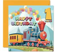 1st Birthday Card for Boys Girls - Steam Train - Happy Birthday Card 1 Year Old Boy Girl, Cards for Him Her, 145mm Greeting Cards Niece Nephew Kids Children