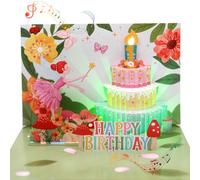 1st Birthday Card for Girls, Musical Birthday Cards for 1 Year Old Granddaughter Daughter Niece Baby Kids Girl, 3D Pop-up Fairy Birthday Card with Music & Light for 1 Year-old Girls