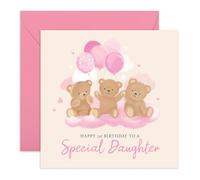 1st Birthday Card for Girls - 'Teddy Daughter 1st Birthday' - Presents for Baby Girl, Daughters, Toddler - Bears and Balloons - Comes with Fun Stickers