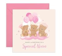 1st Birthday Card for Girls - 'Teddy Niece 1st Birthday' - Presents for Baby Girl, Toddler, Niece from Aunties & Uncles - Bears and Balloons - Comes with Fun Stickers