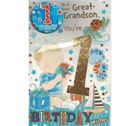 1st Birthday Card for Great-Grandson, Age One Today Badge.