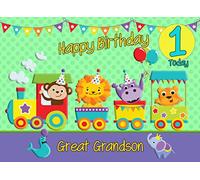1st Birthday Card for Great Grandson (Train Green) - From Grandad Grandma Greeting Gift Keepsake Blank Inside Premium Quality Envelope Included UK Seller