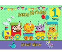 1st Birthday Card for Great Niece (Train Green) - From Auntie Uncle Greeting Gift Keepsake Blank Inside Premium Quality Envelope Included UK Seller