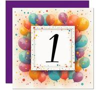 1st Birthday Card for Men Women - Any Age - Balloon Birthday Card for 1 Year old Girl Boy Kids Son Baby Daughter One, first Granddaughter Sister Niece cousin