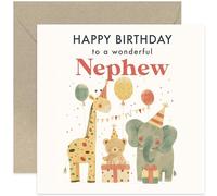 1st Birthday Card for Nephew - Safari Jungle Animals - 2nd 3rd Children Kids Happy Birthday Card - Gifts for Nephew - First Birthday Gifts for Him - Cute Birthday Cards for Boys