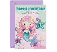 1st Birthday Card Girl - Beautiful Little Mermaid - Happy Birthday Card for 1 Year Old Girl, Age 1 Girls Cards, A5 Bday Greeting