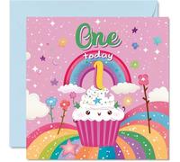1st Birthday Card Girl - Cupcake Rainbow - Happy Birthday Card for 1 Year Old Girl, Age 1 Girls Cards, 145mm Bday Greeting