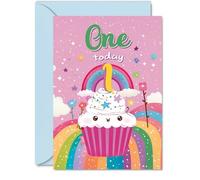 1st Birthday Card Girl - Cupcake Rainbow - Happy Birthday Card for 1 Year Old Girl, Age 1 Girls Cards, A5 Bday Greeting