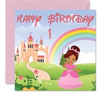 1st Birthday Card Girl - Princess Castle - Happy Birthday Card 1 Year Old Girl, Girls Cards for Her, 145mm Greeting for Daughter Niece Granddaughter Toddler Children