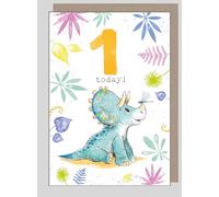 1st Birthday Card Triceratops - Cute Dinosaur Age 1 Illustrated Greeting Card